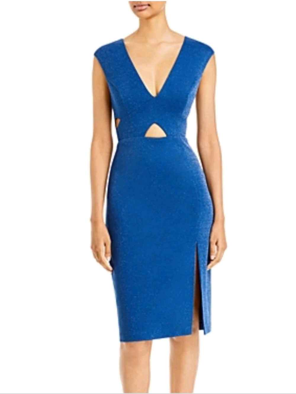Aidan Mattox Women's Cocktail Dress Women's 2 Blue Metallic Cut Out Midi Sheath